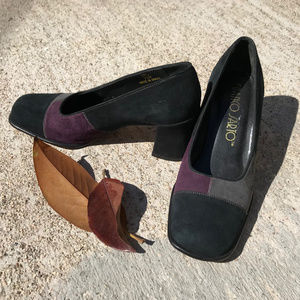 Franco Sarto suede patchwork square heels 7.5